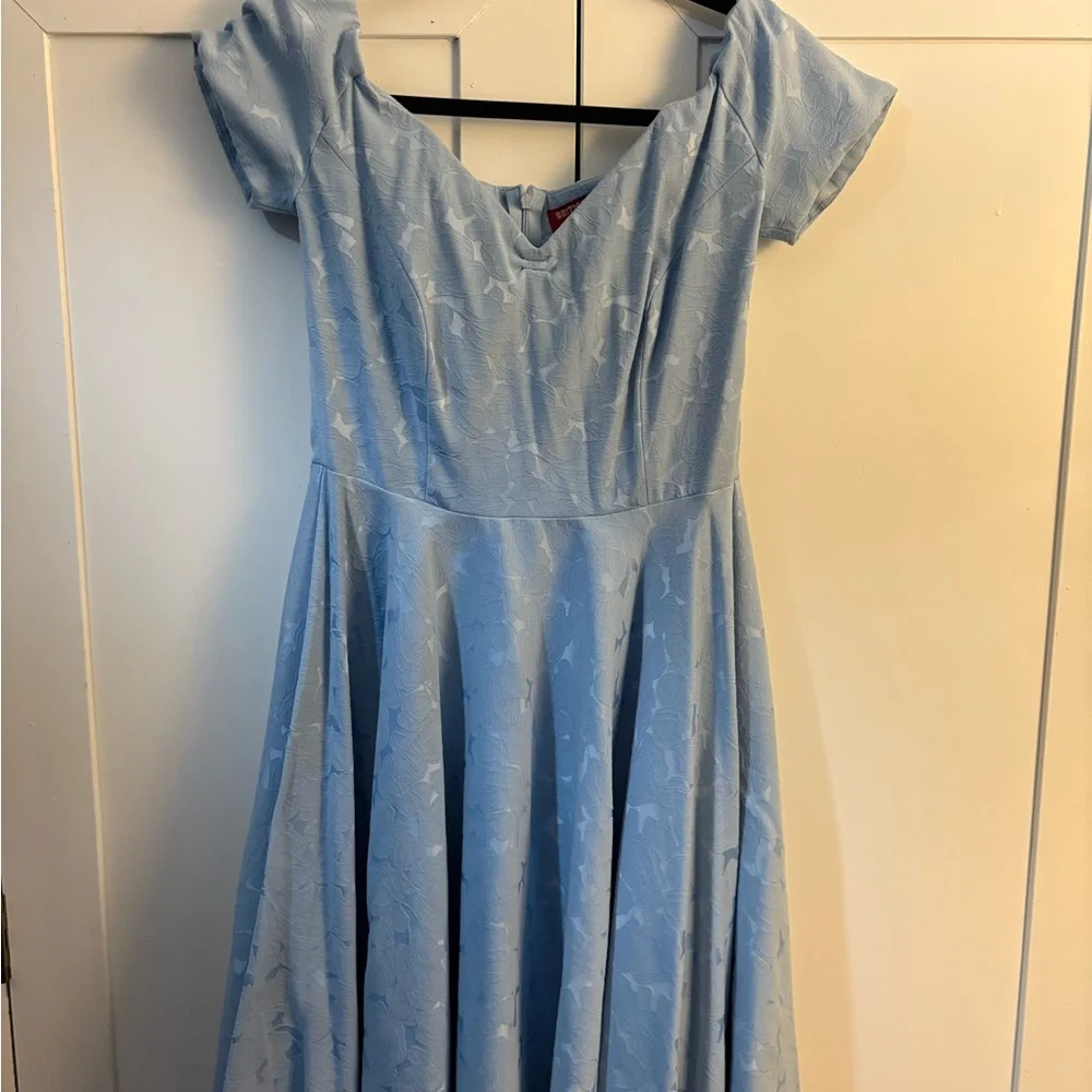 British Retro Off the Shoulder Light Blue Dress - Picture 1 of 3